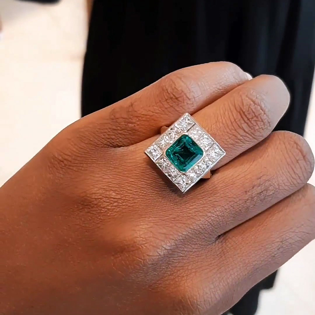 3ct Emerald Cut Emerald Sapphire Engagement Ring