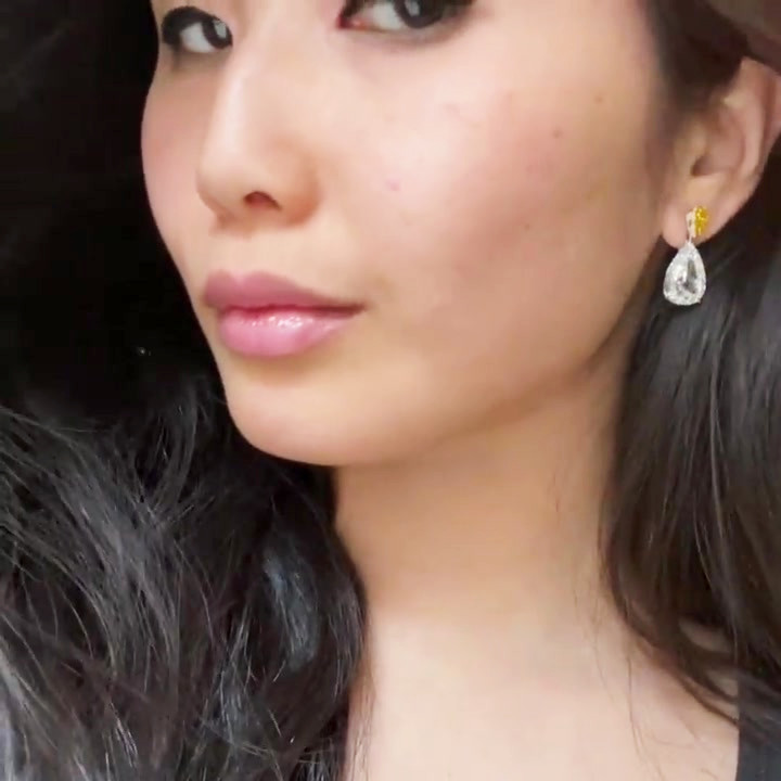 Pear Cut Yellow&White Sapphire Drop Earrings
