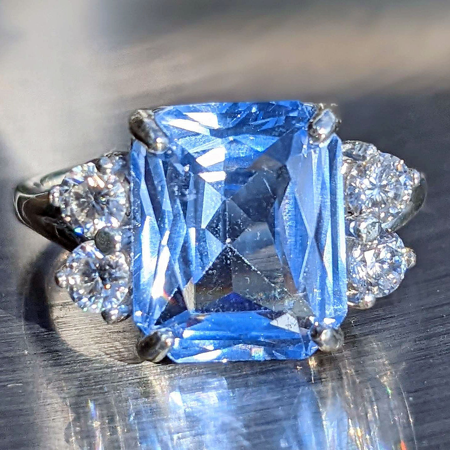 Radiant cut deals aquamarine ring