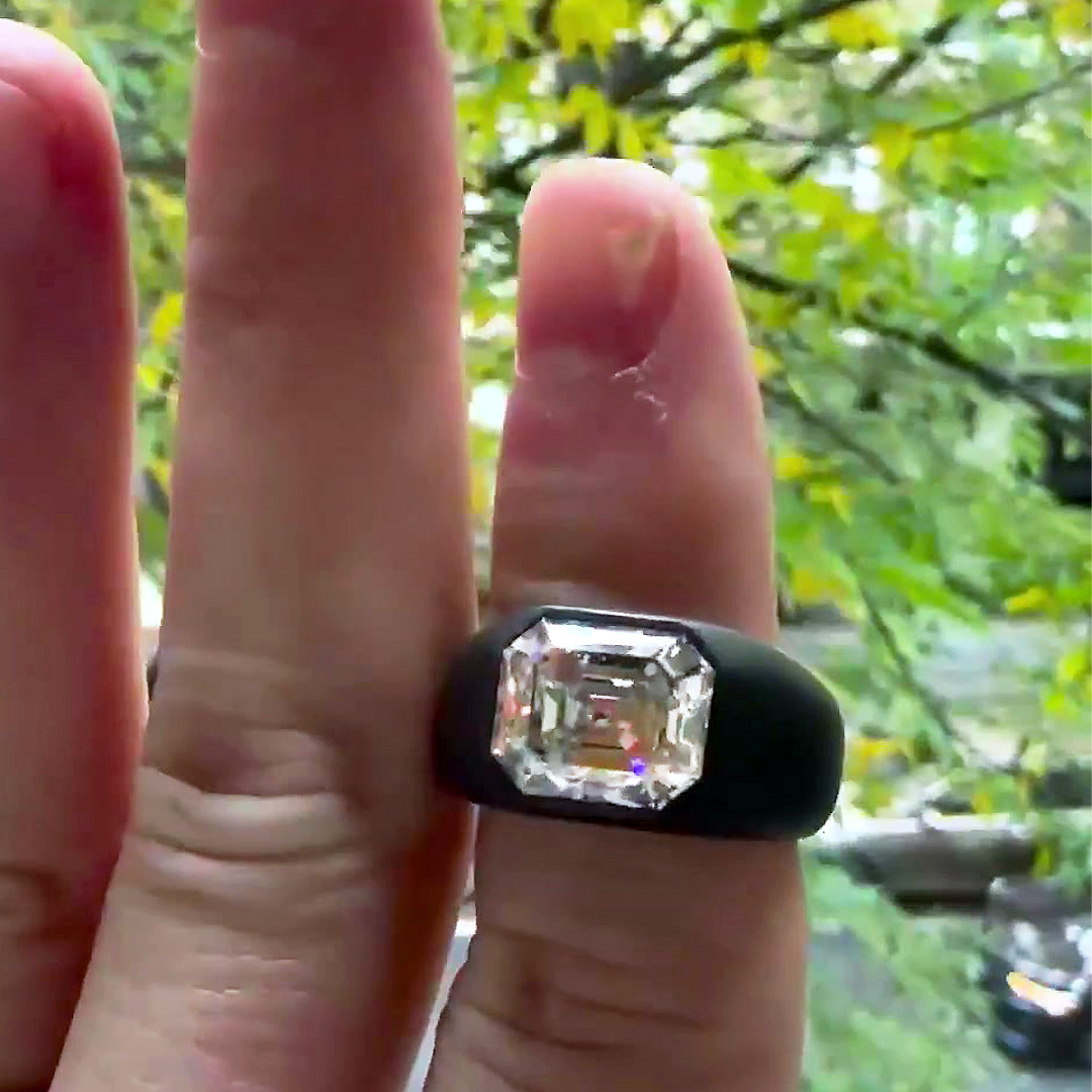 4ct Bezel Setting Emerald Cut White Sapphire Engagement Ring