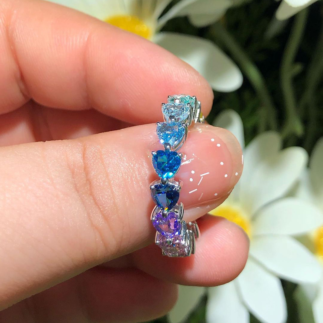 4.8ct Heart Cut Rainbow Sapphire Eternity Ring