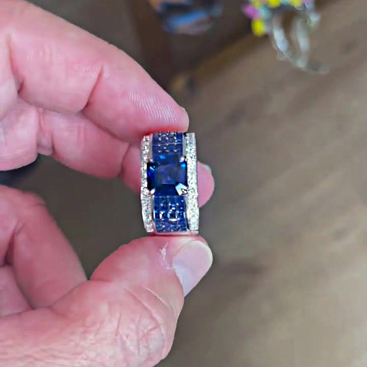 3ct Radiant Cut Blue Sapphire Men's Engagement Ring