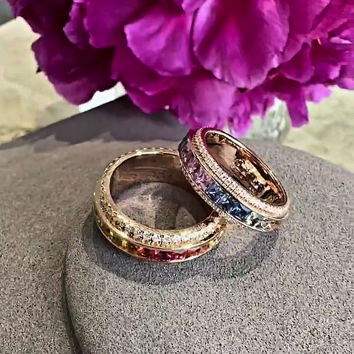 6.25ct Princess Cut Rainbow Sapphire Eternity Ring