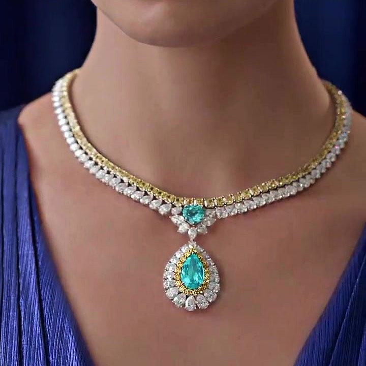 Pear Cut Green Sapphire Pendant Necklace