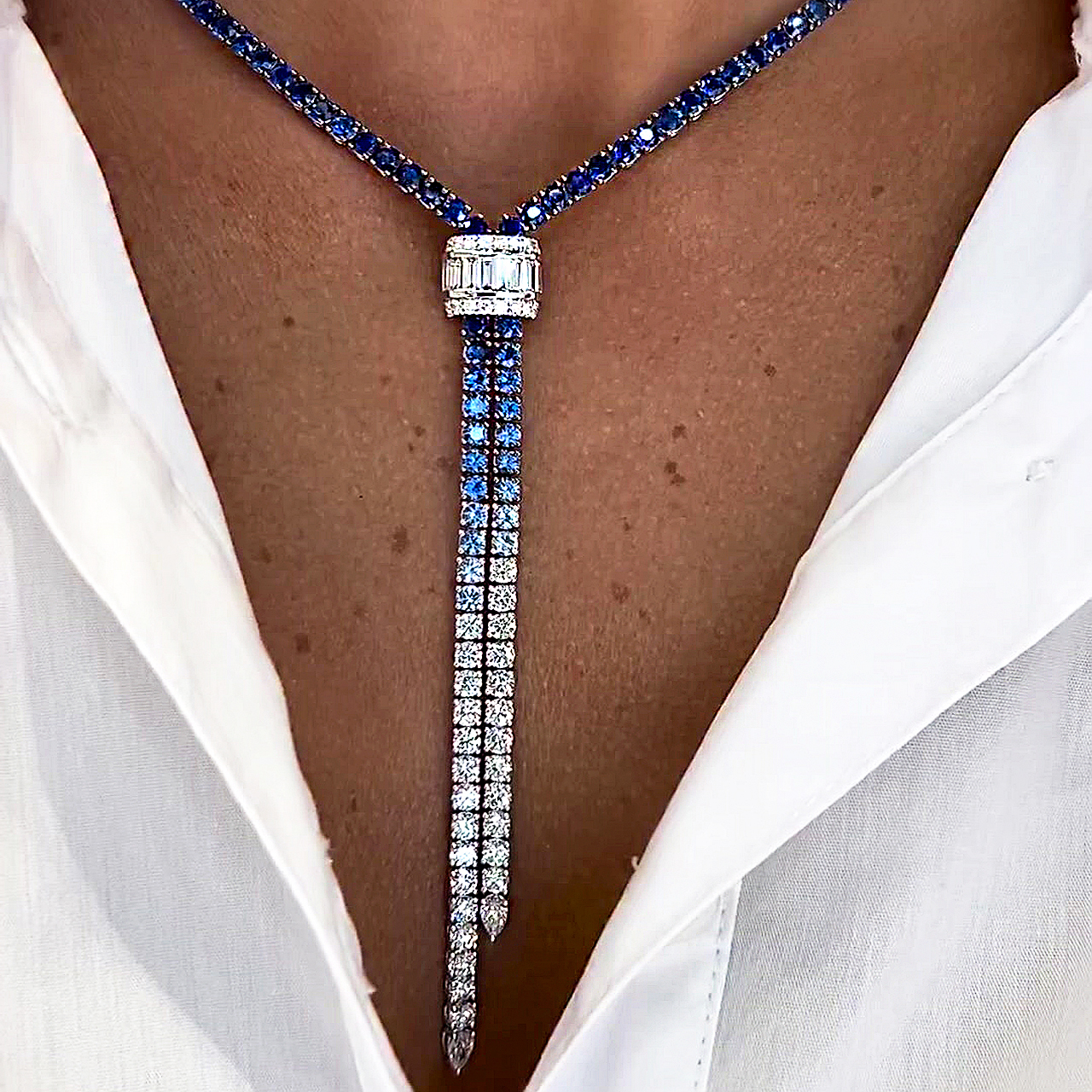 Round Cut Blue Sapphire Necklace