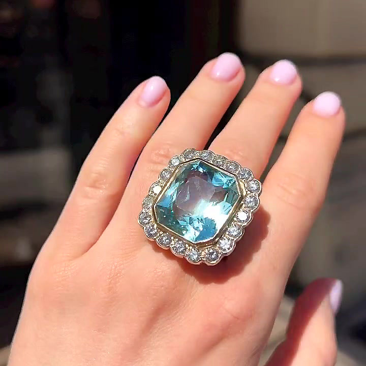 10ct Asscher Cut Aquamarine Sapphire Engagement Ring