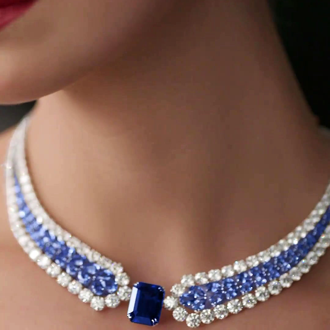 Emerald Cut Blue Sapphire Necklace