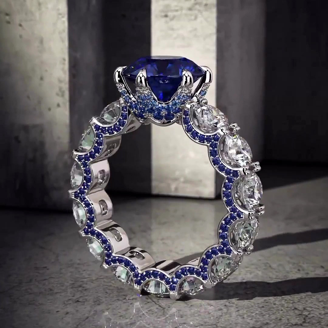 4ct Round Cut Blue Sapphire Engagement Ring