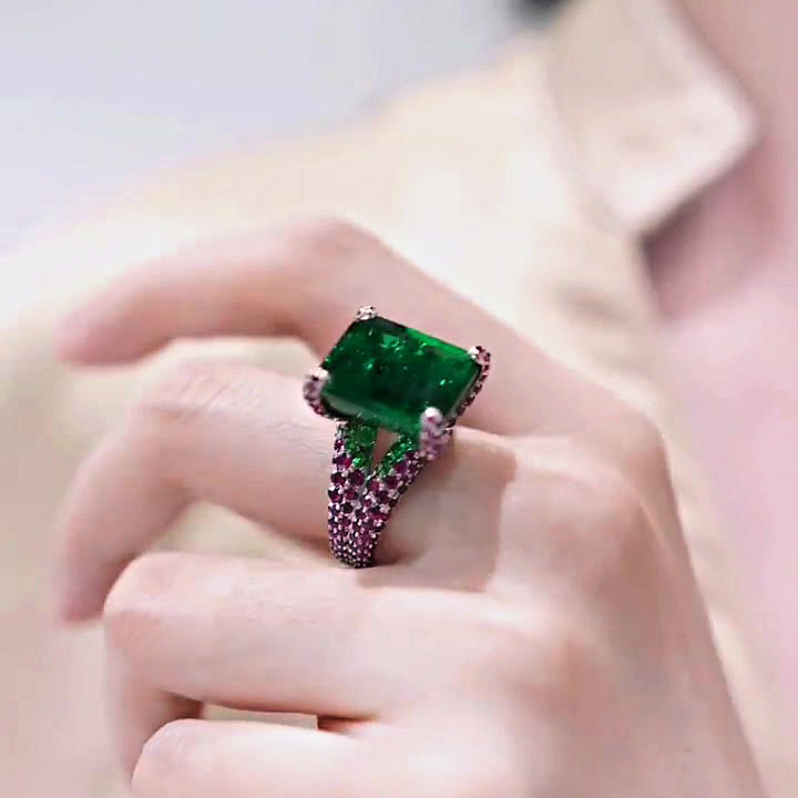 6ct Radiant Cut Emerald Sapphire Engagement Ring