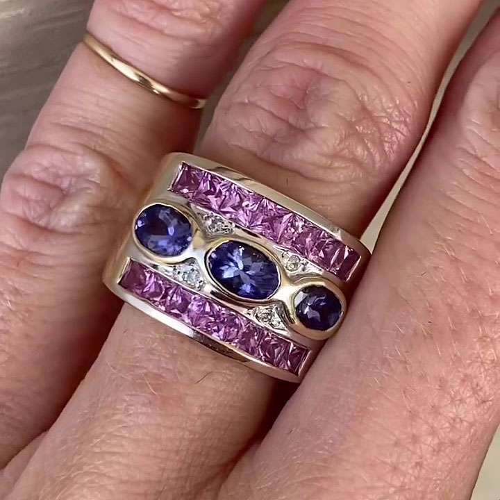 6.55ct Art Deco Irregular Cut Pink Sapphire Eternity Ring