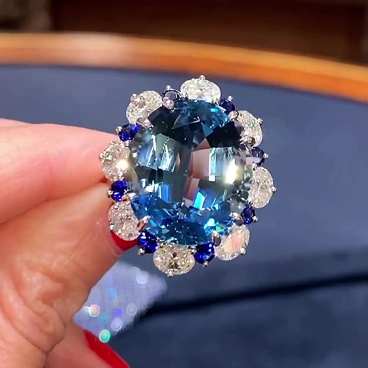 7.65ct Oval Cut Blue Sapphire Engagement Ring