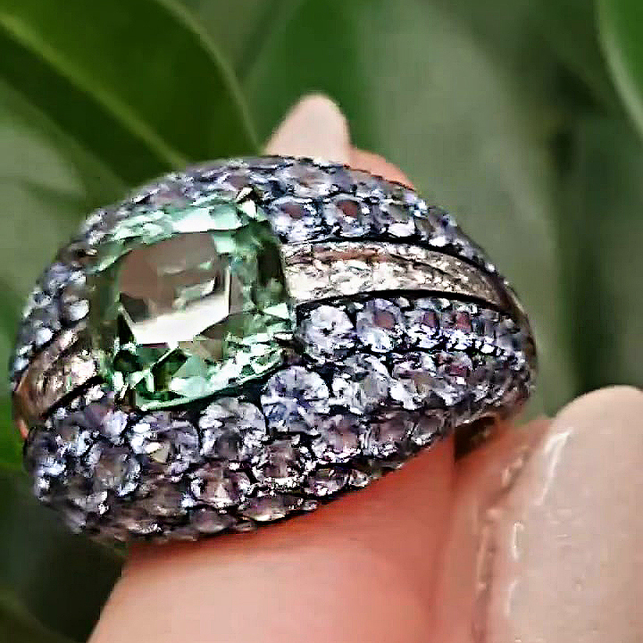 5ct Cushion Cut Green Sapphire Cocktail Ring