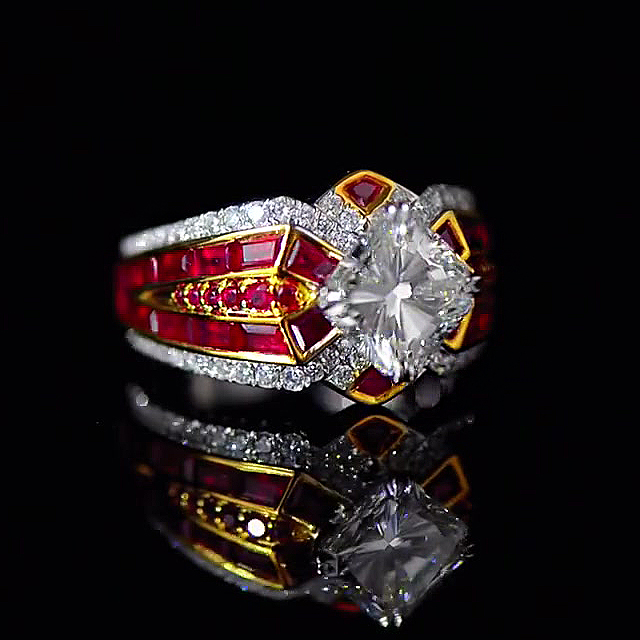 6ct Princess Cut Ruby Sapphire Engagement Ring