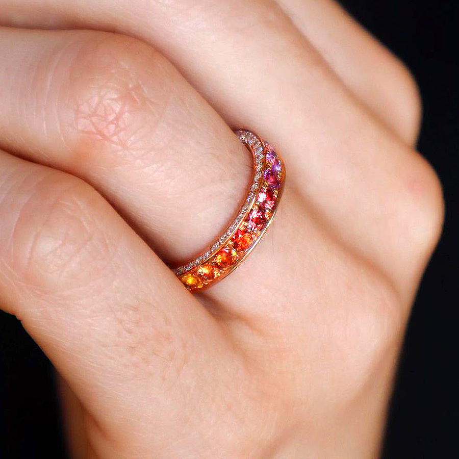 4.25ct Round Cut Rainbow Sapphire Eternity Ring