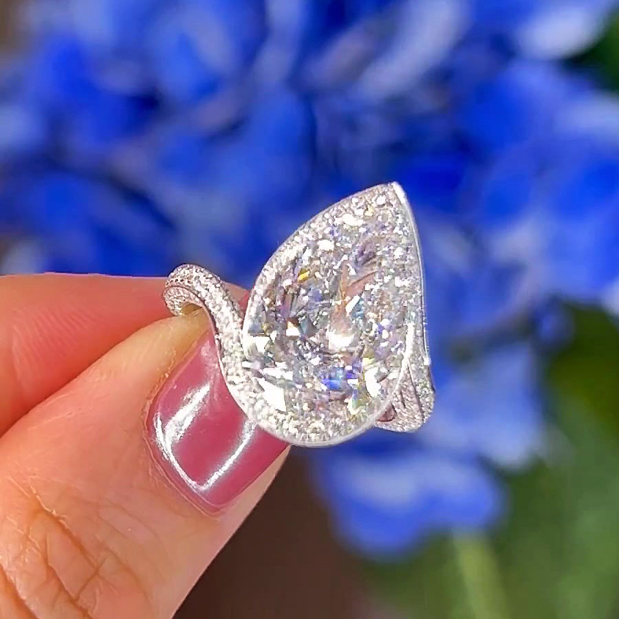 6ct Pear Cut White Sapphire Engagement Ring