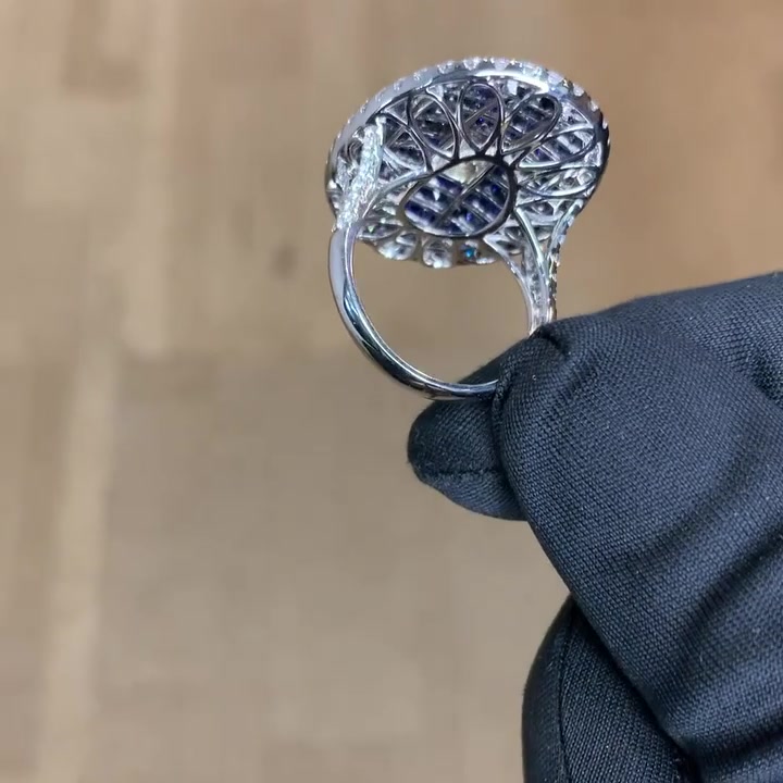 11ct Emerald Cut Blue Sapphire Cocktail Ring