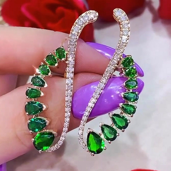 Pear Cut Emerald Sapphire Cuff Earrings