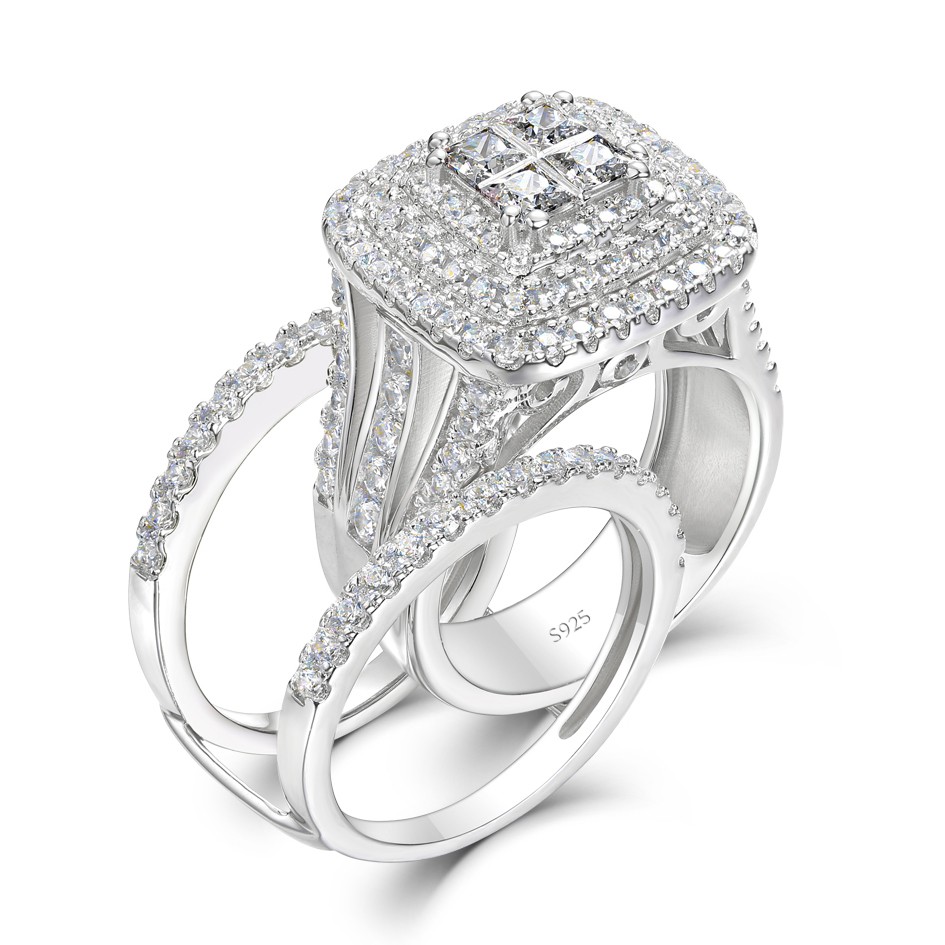 4ct Princess Cut White Sapphire Wedding Set