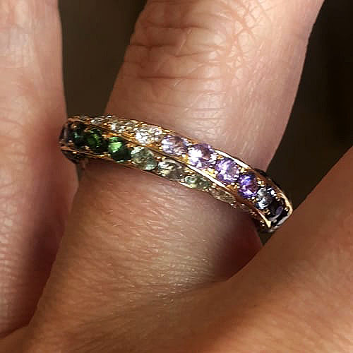 4ct Round Cut Rainbow Sapphire Row Ring
