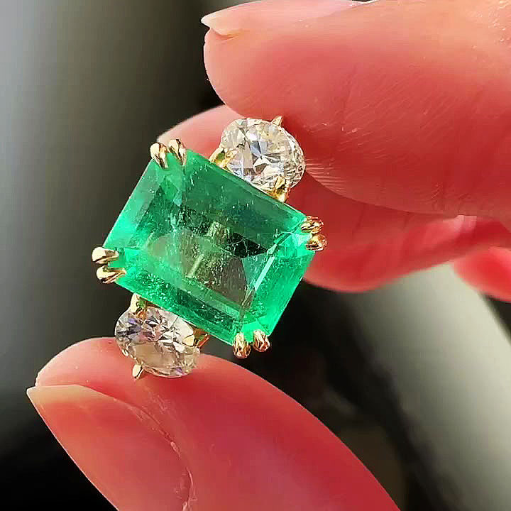 5ct Emerald Cut Emerald Sapphire Engagement Ring