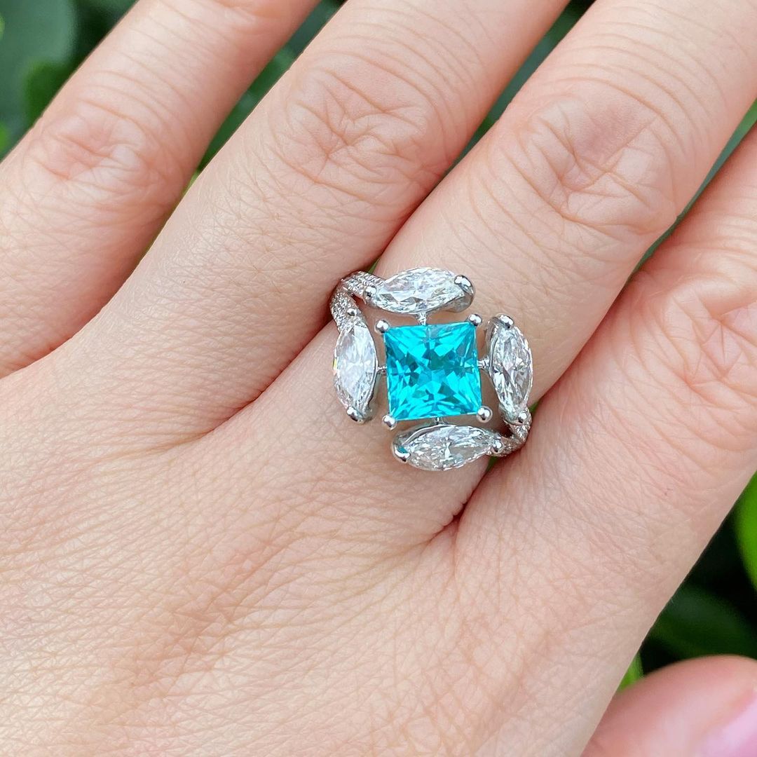 3ct Princess Cut Aquamarine Sapphire Engagement Ring