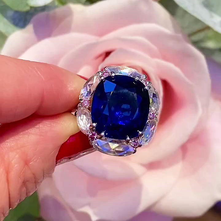6ct Cushion Cut Blue Sapphire Engagement Ring