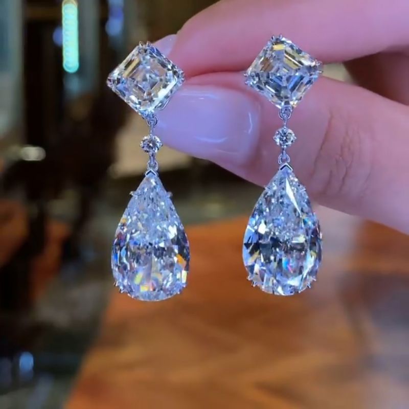 Pear&Asscher Cut Sapphire Drop Earrings