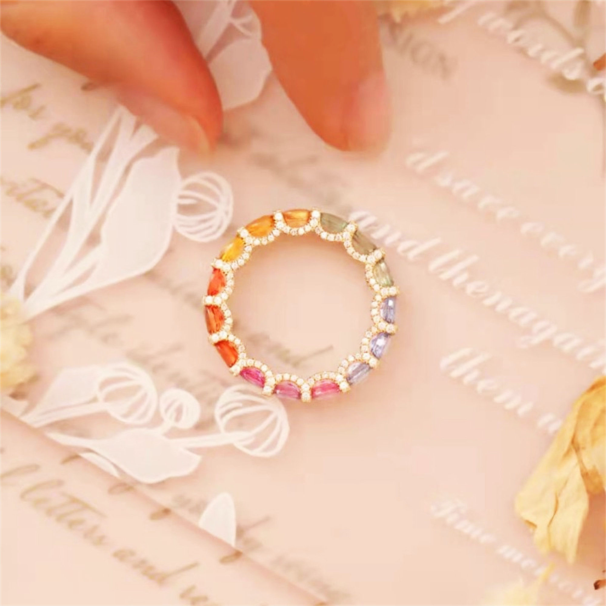 5ct Oval Cut Rainbow Sapphire Eternity Ring