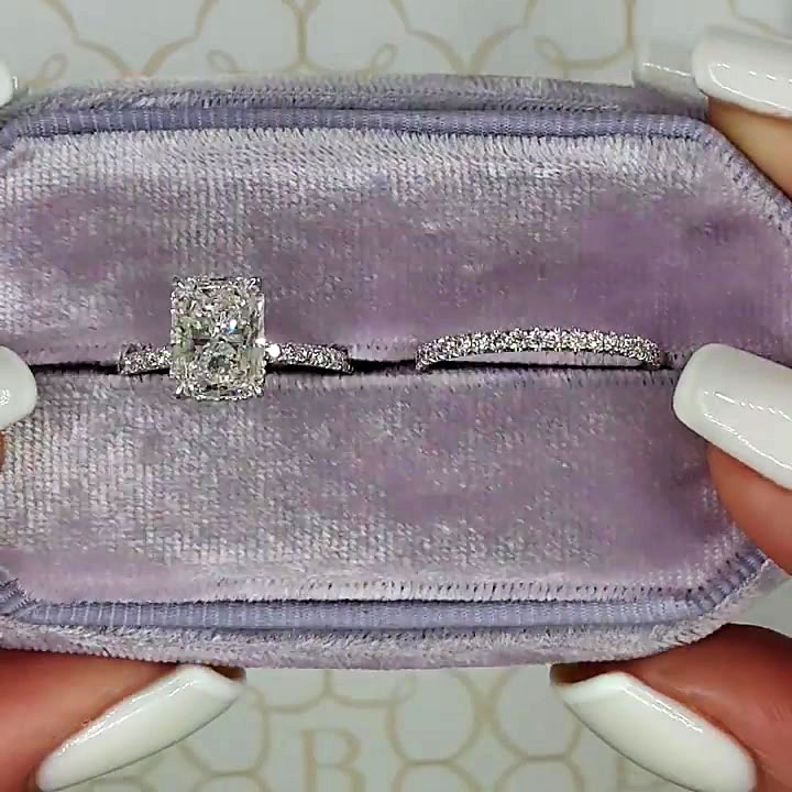 4ct Radiant Cut White Sapphire Wedding Set