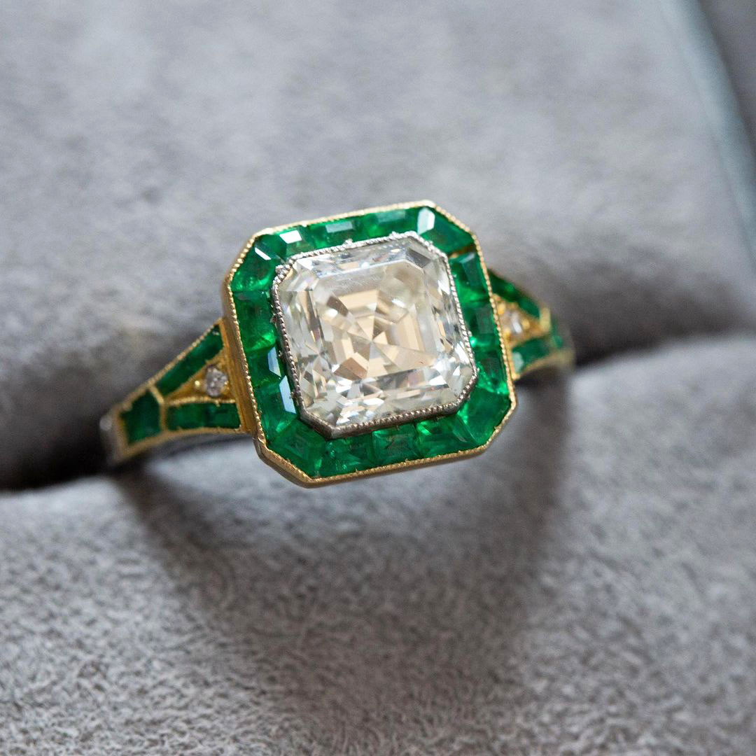 5ct Radiant Cut Emerald Sapphire Engagement Ring