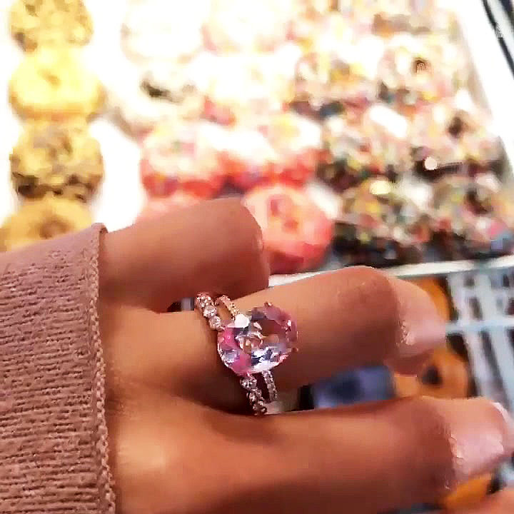 3ct Oval Cut Pink Sapphire Wedding Set