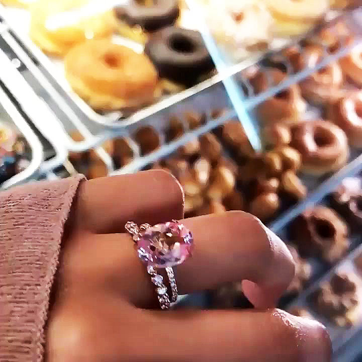 3ct Oval Cut Pink Sapphire Wedding Set