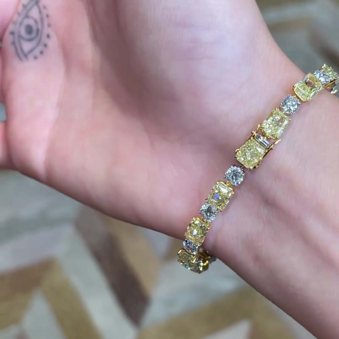 Radiant&Round Cut Yellow Sapphire Chain Bracelet