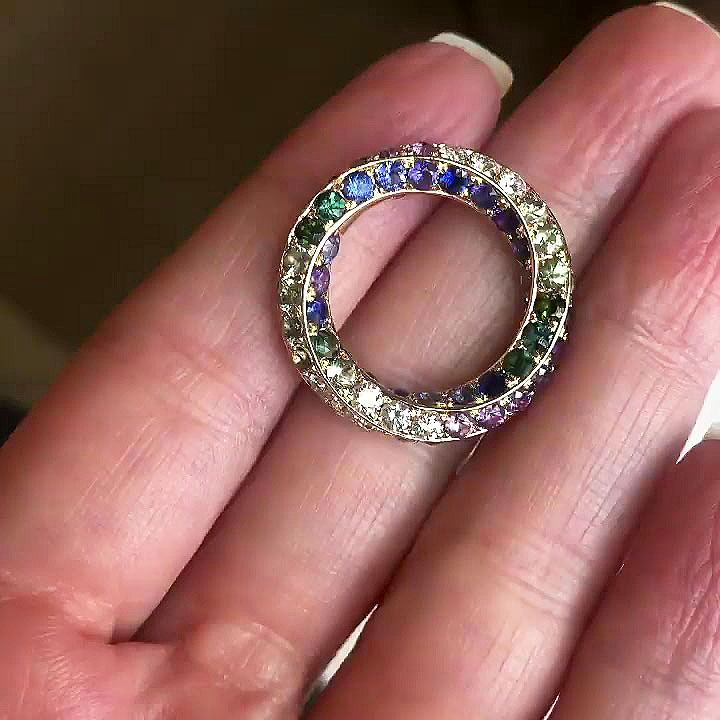 4ct Round Cut Rainbow Sapphire Row Ring