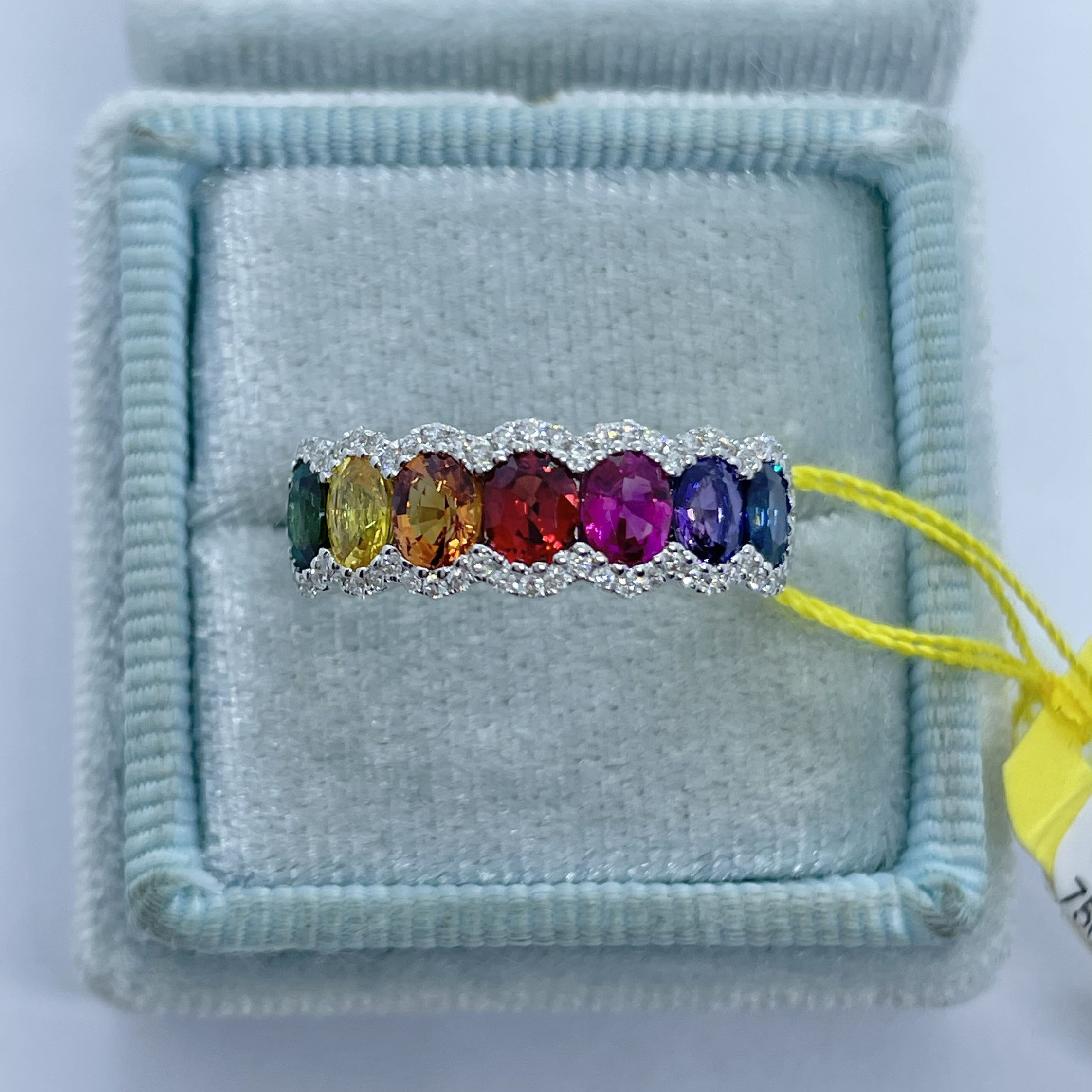 4ct Oval Cut Rainbow Sapphire Eternity Ring