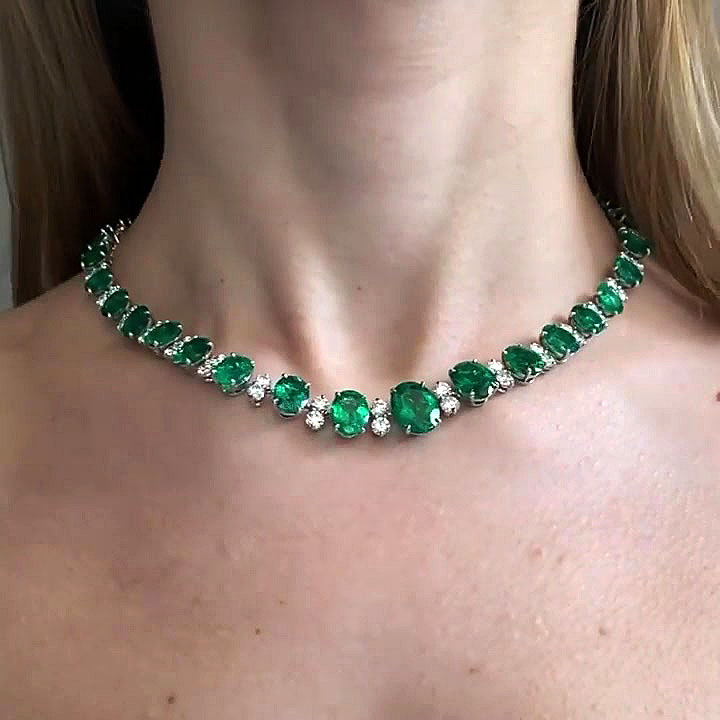 Oval Cut Emerald Sapphire Necklace