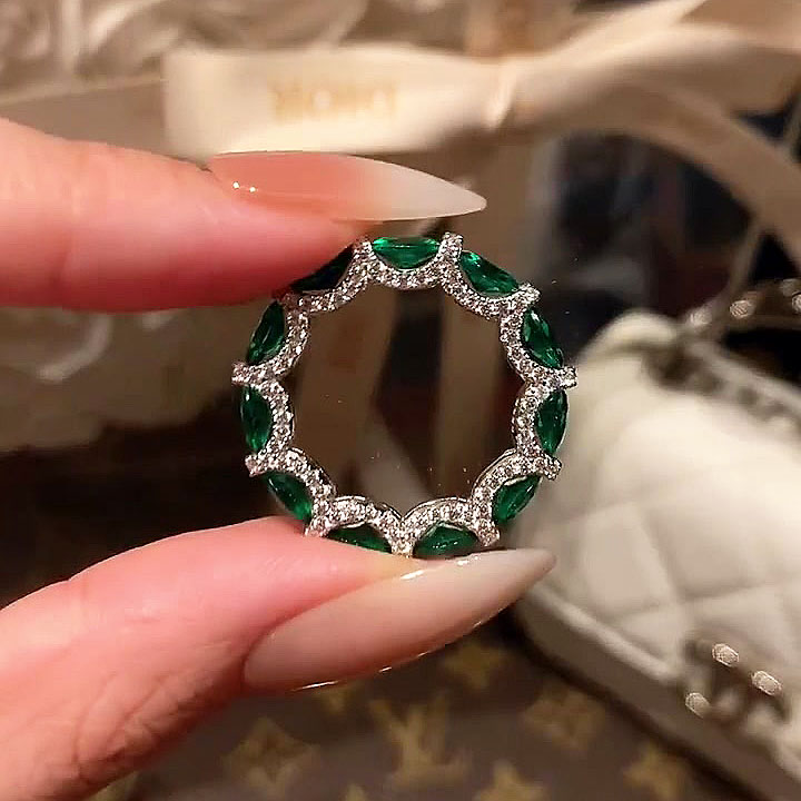 4.25ct Oval Cut Emerald Sapphire Eternity Ring