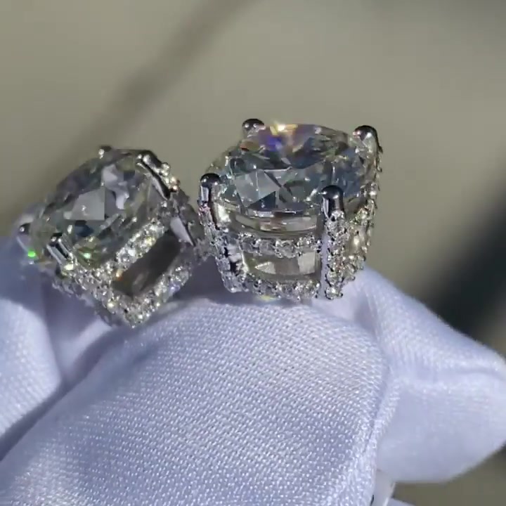 2ct  Under Halo Classic Round Brilliant Cut Stud Earrings