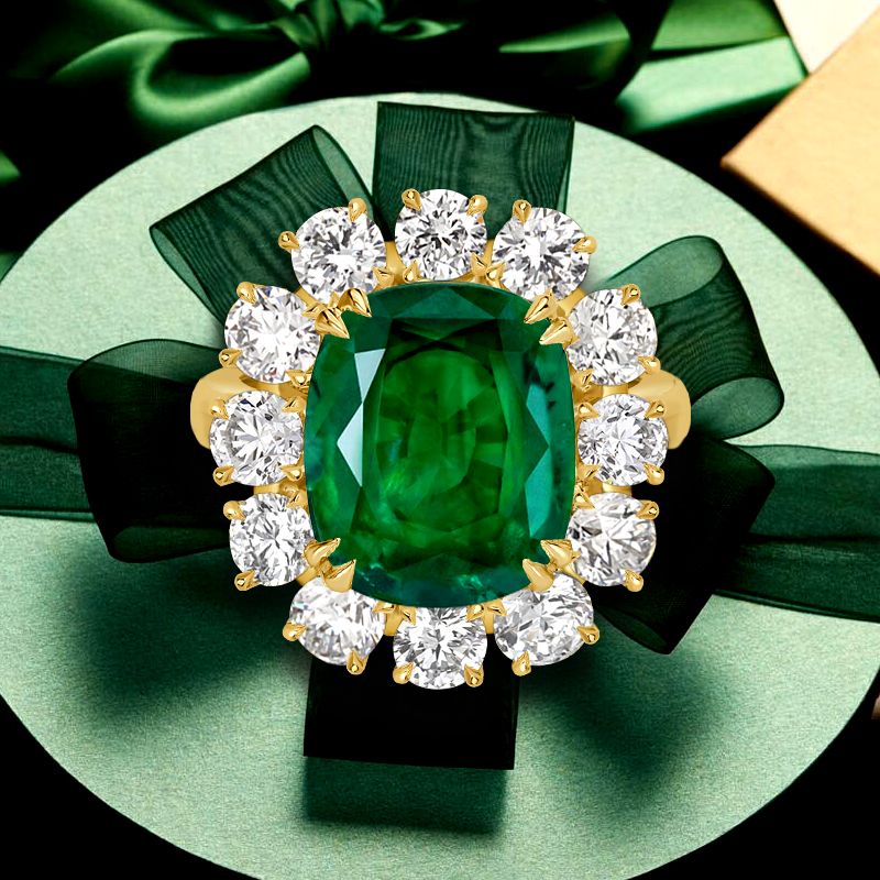 7ct Halo Cushion Cut Created Emerald Sapphire Engagement Ring