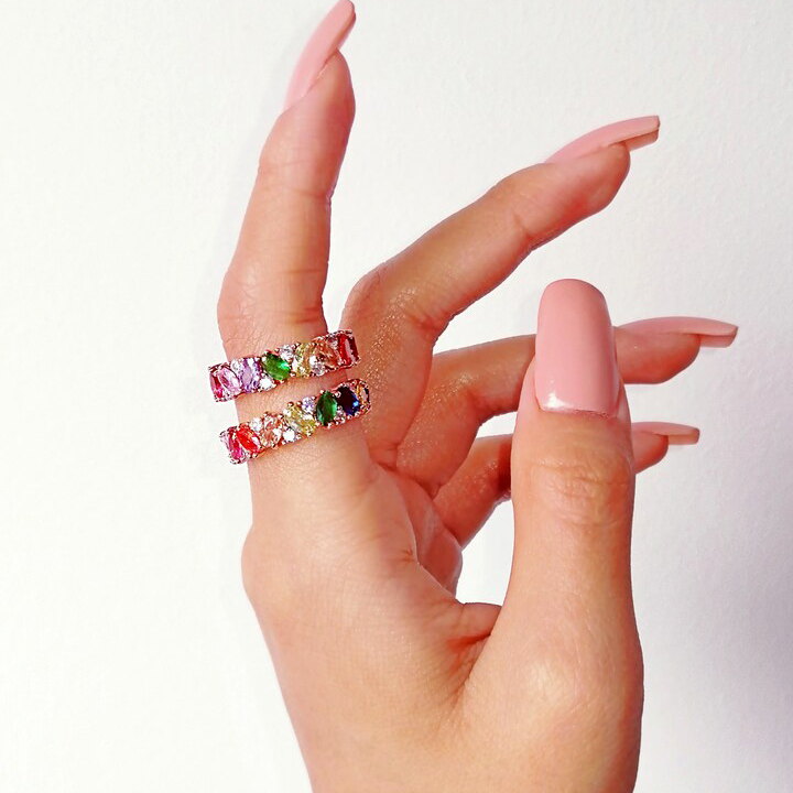 6.7ct Oval Cut Rainbow Sapphire Eternity Ring