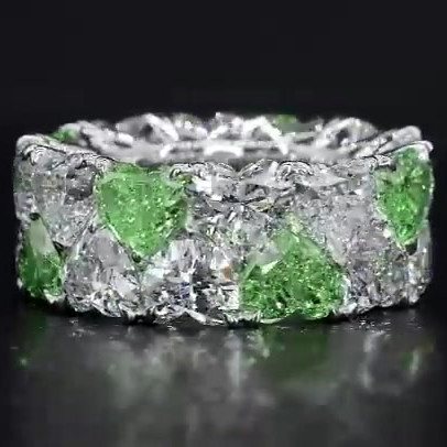 8ct Heart Cut Green Diamond Heart Sapphire Wedding Band