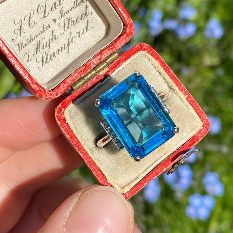 10ct Emerald Cut Aquamarine Sapphire Engagement Ring