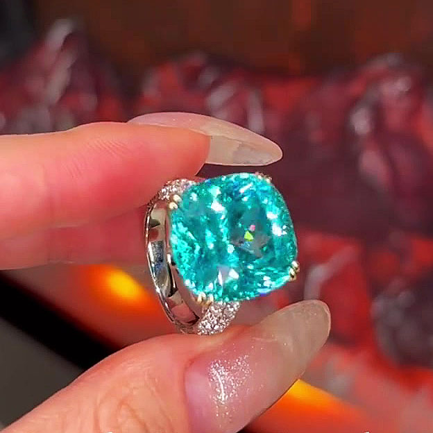 6ct Cushion Cut Green Sapphire Engagement Ring