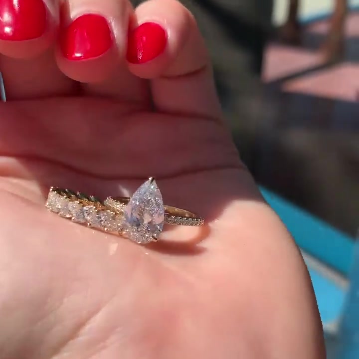 3ct Pear Cut White Sapphire Wedding Set