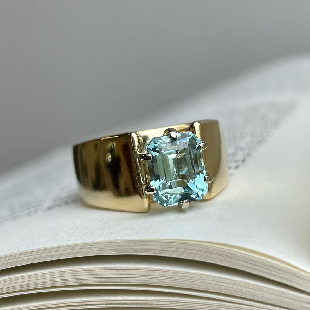 4ct Emerald Cut Aquamarine Sapphire Engagement Ring