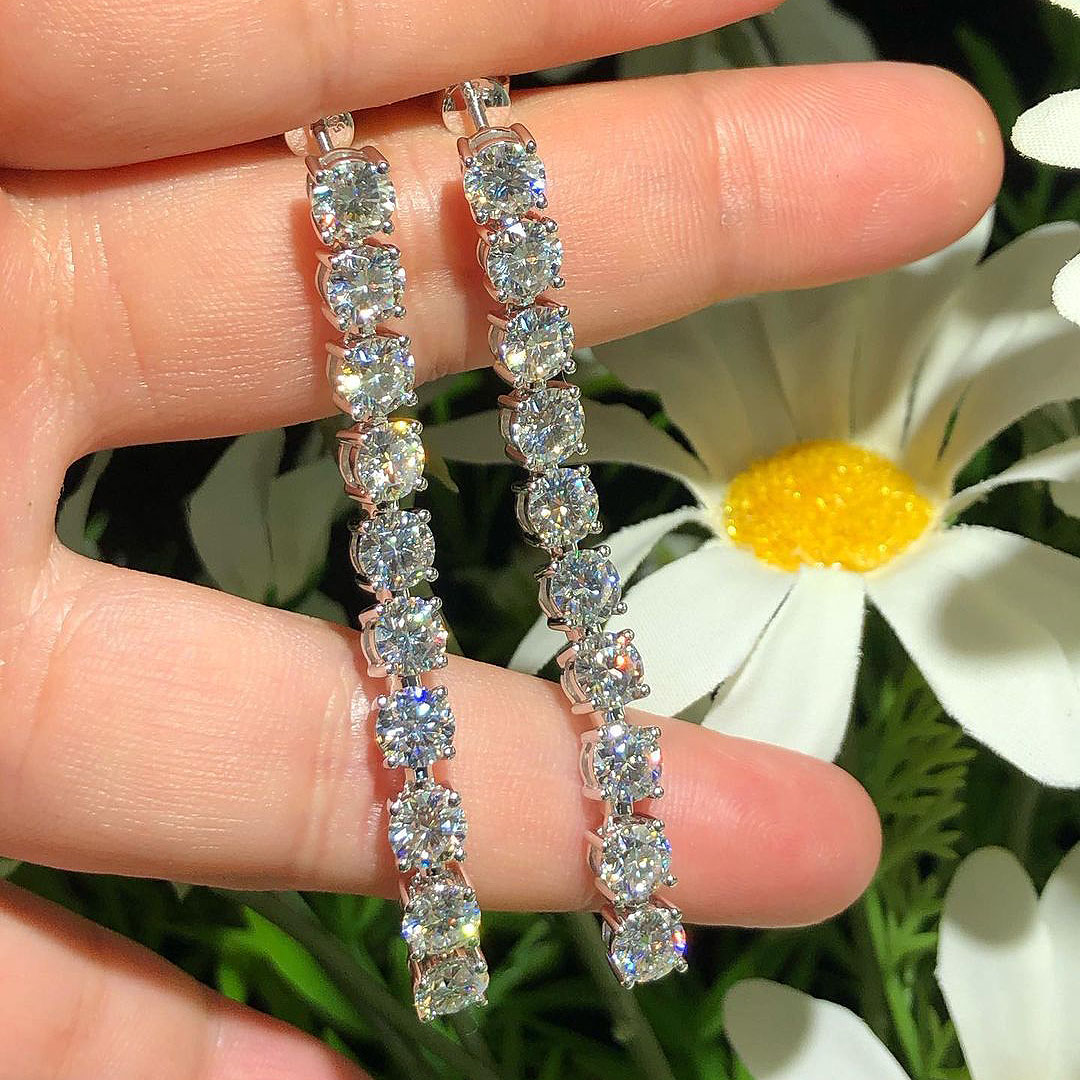 Round Cut White Sapphire Drop Earrings