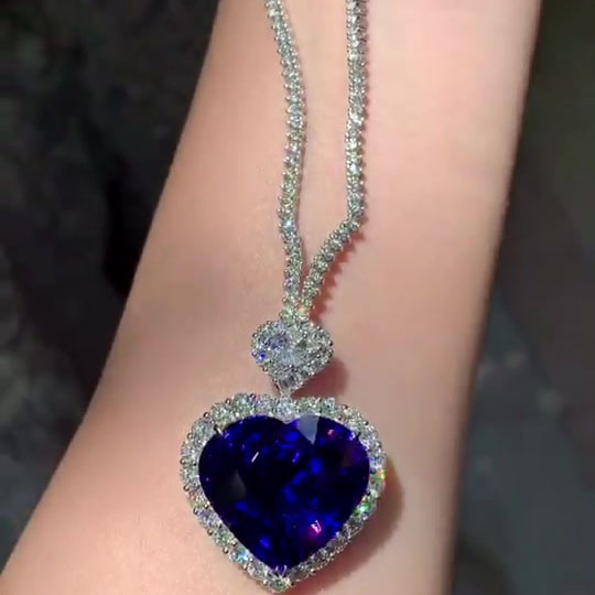 Heart Cut Blue Sapphire Pendant Necklace