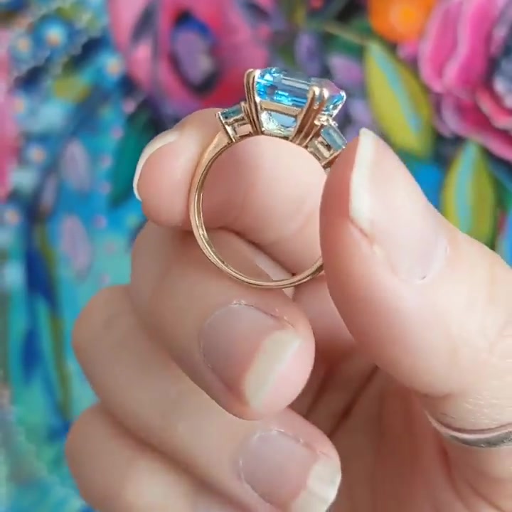 5ct Asscher Cut Aquamarine Sapphire Engagement Ring