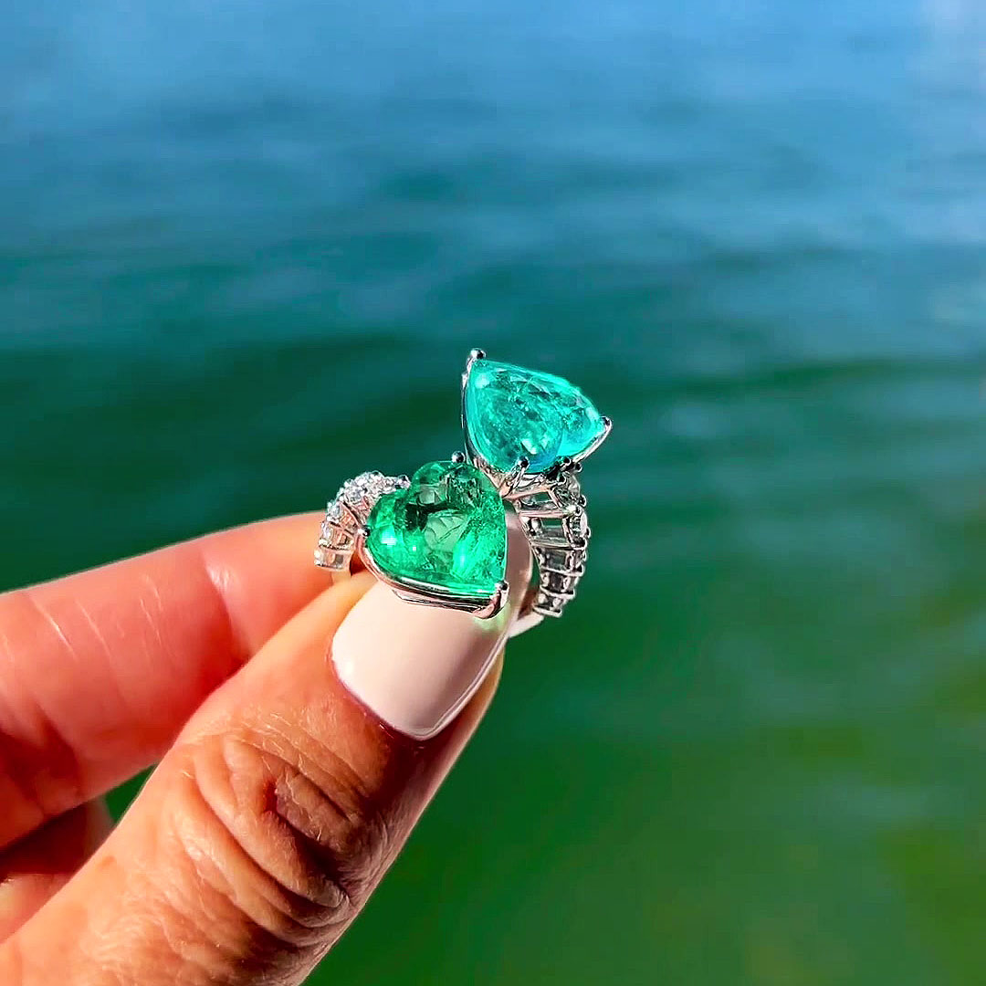 6ct Heart Cut Green Sapphire Eternity Ring