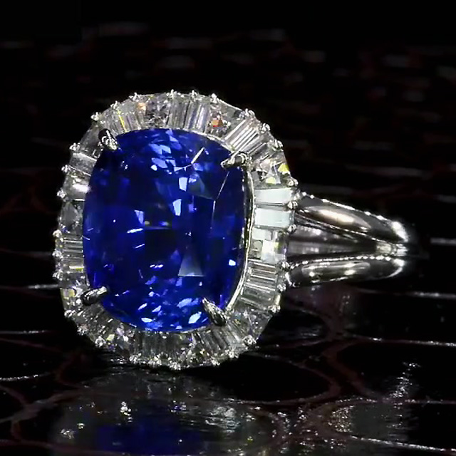7ct Halo Cushion Cut Blue Sapphire Engagement Ring